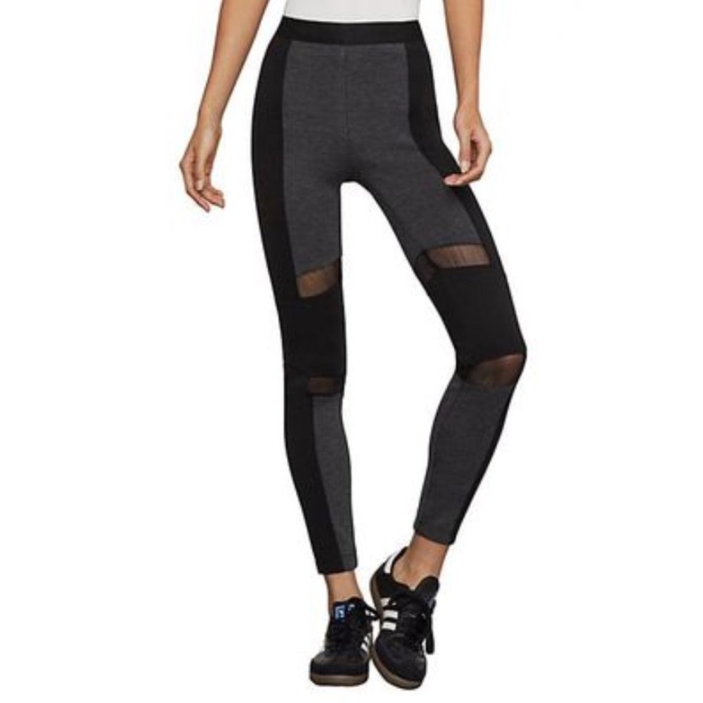 BCBGMaxAzria Colorblock Black Gray Mesh Leggings